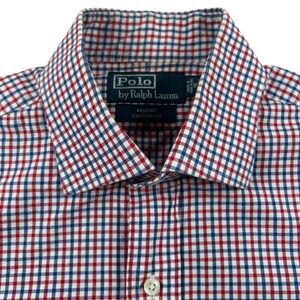 Polo Ralph Lauren Button Up Mens 16 34/35 Red White Blue Gingham Check Preppy